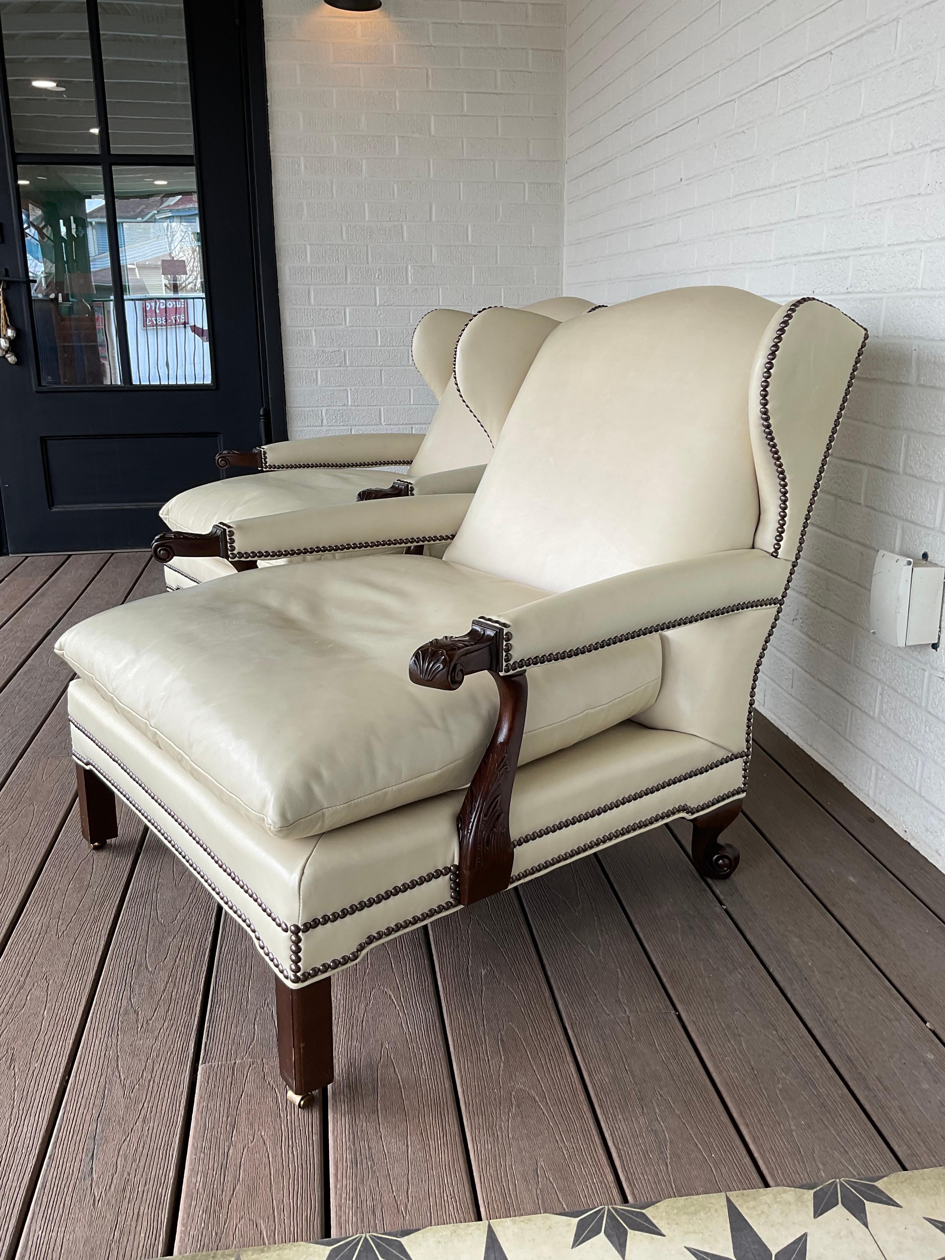 American 1990s Vintage Leather Club Chairs from Hickory Furniture 