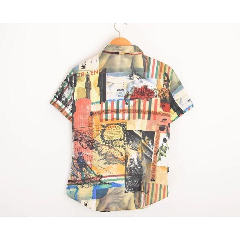 90s Vintage Moschino David Short Sleeve Colourful fitted Abstract Pattern Shirt In Good Condition For Sale In Sheffield, GB