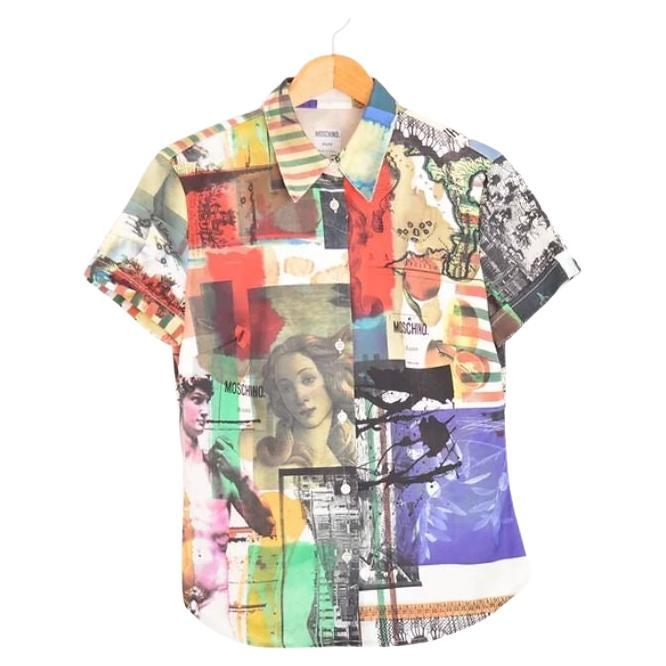 90s Vintage Moschino David Short Sleeve Colourful fitted Abstract Pattern Shirt For Sale