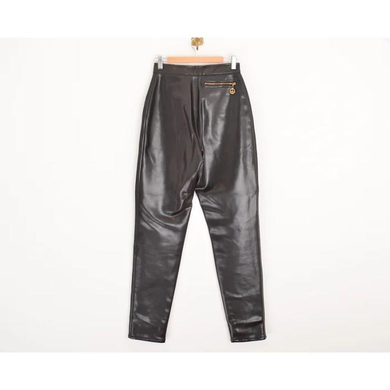 90's Vintage Moschino Faux Leather Shiny Black latex High Waisted Pants Trousers For Sale 3