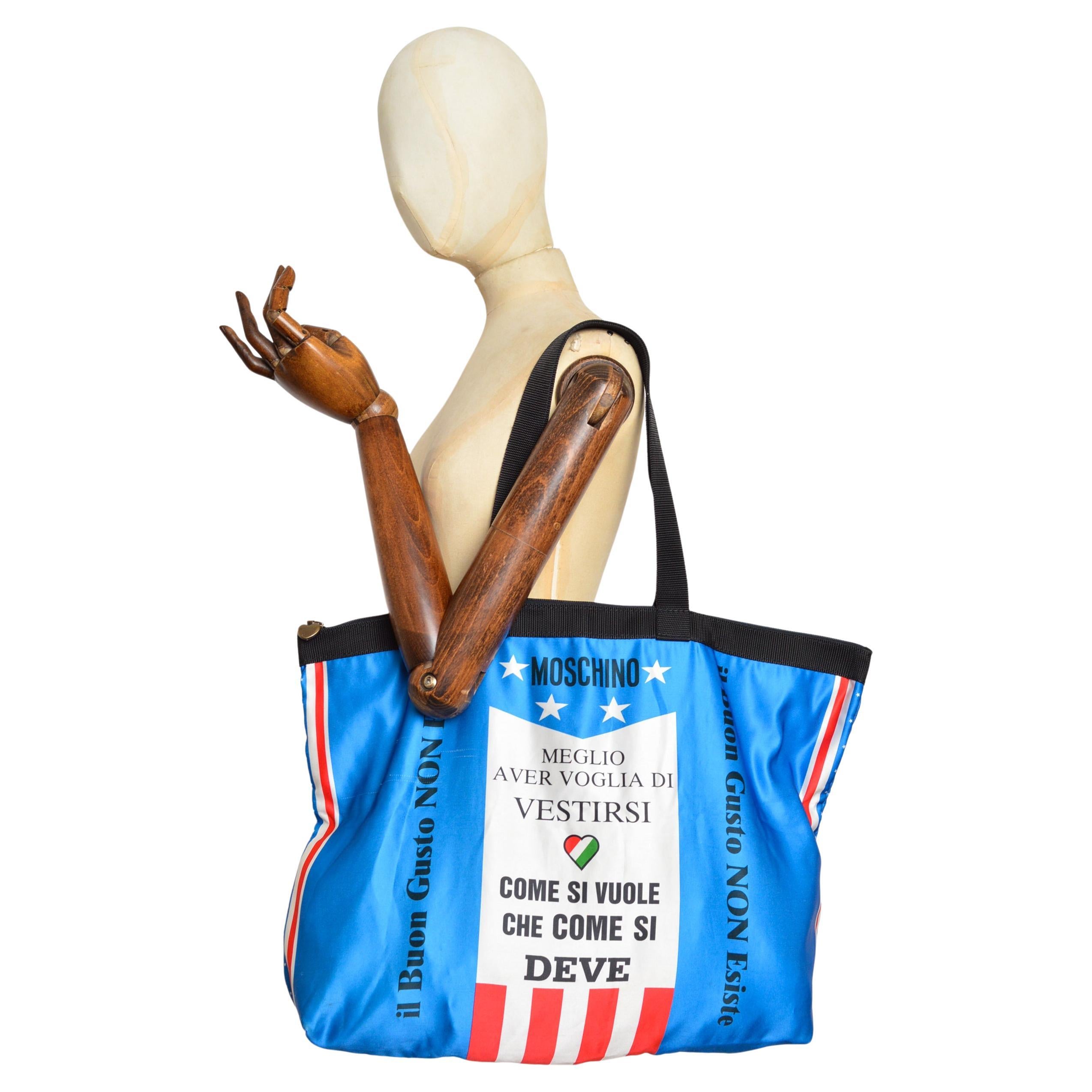90's Vintage Moschino Italienisch Slogan Große Schulter Shopper Tote Tasche