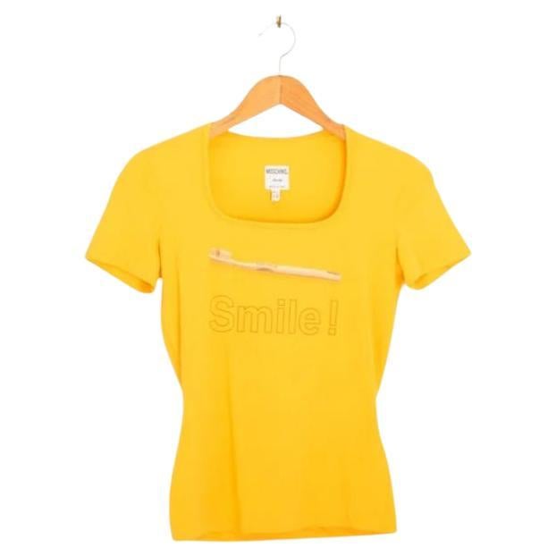 90's Vintage Moschino Smile ! Yellow Toothbrush fitted Baby Tee T Shirt For Sale