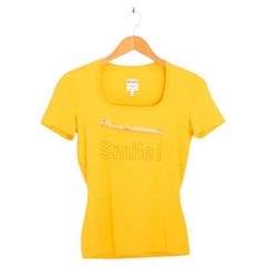 90er Jahre Vintage Moschino Smile! Gelbes Baby-Tee-T-Shirt mit Zahnbürstenbesatz