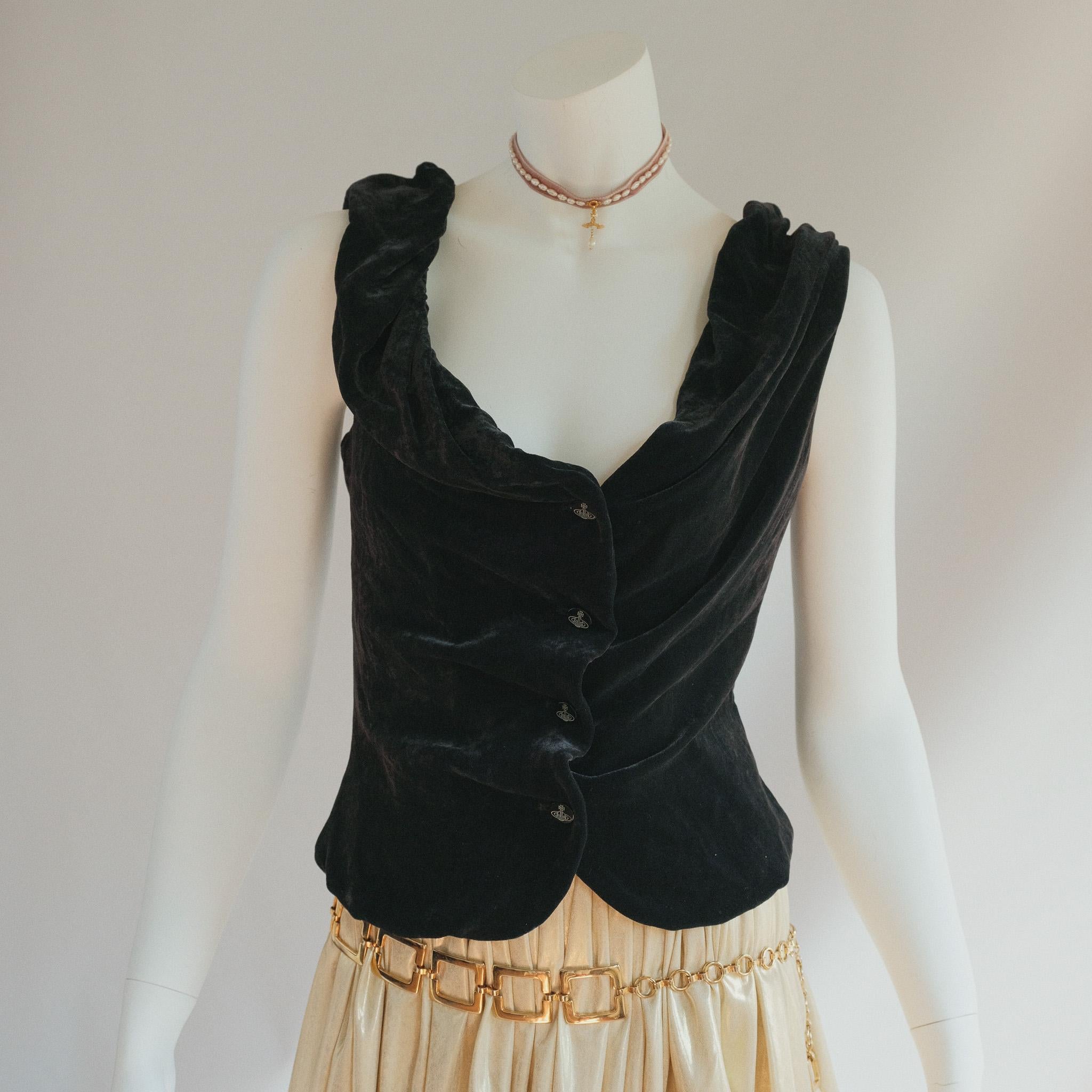 90s Vivienne Westwood Black Velvet Corset For Sale 6