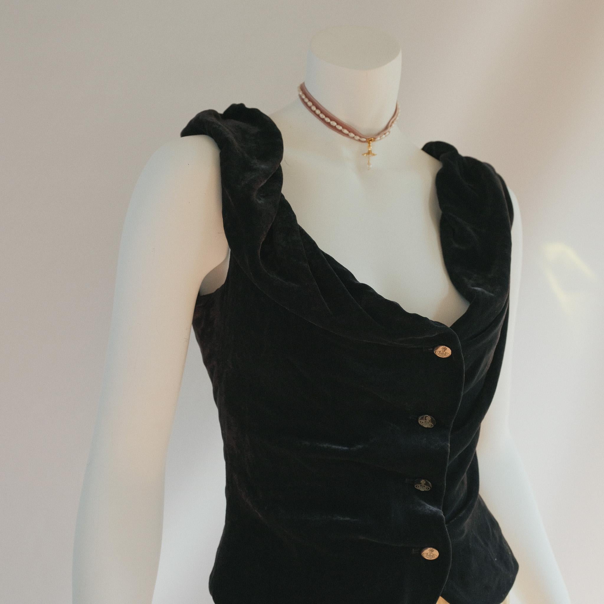 Women's or Men's 90s Vivienne Westwood Black Velvet Corset For Sale