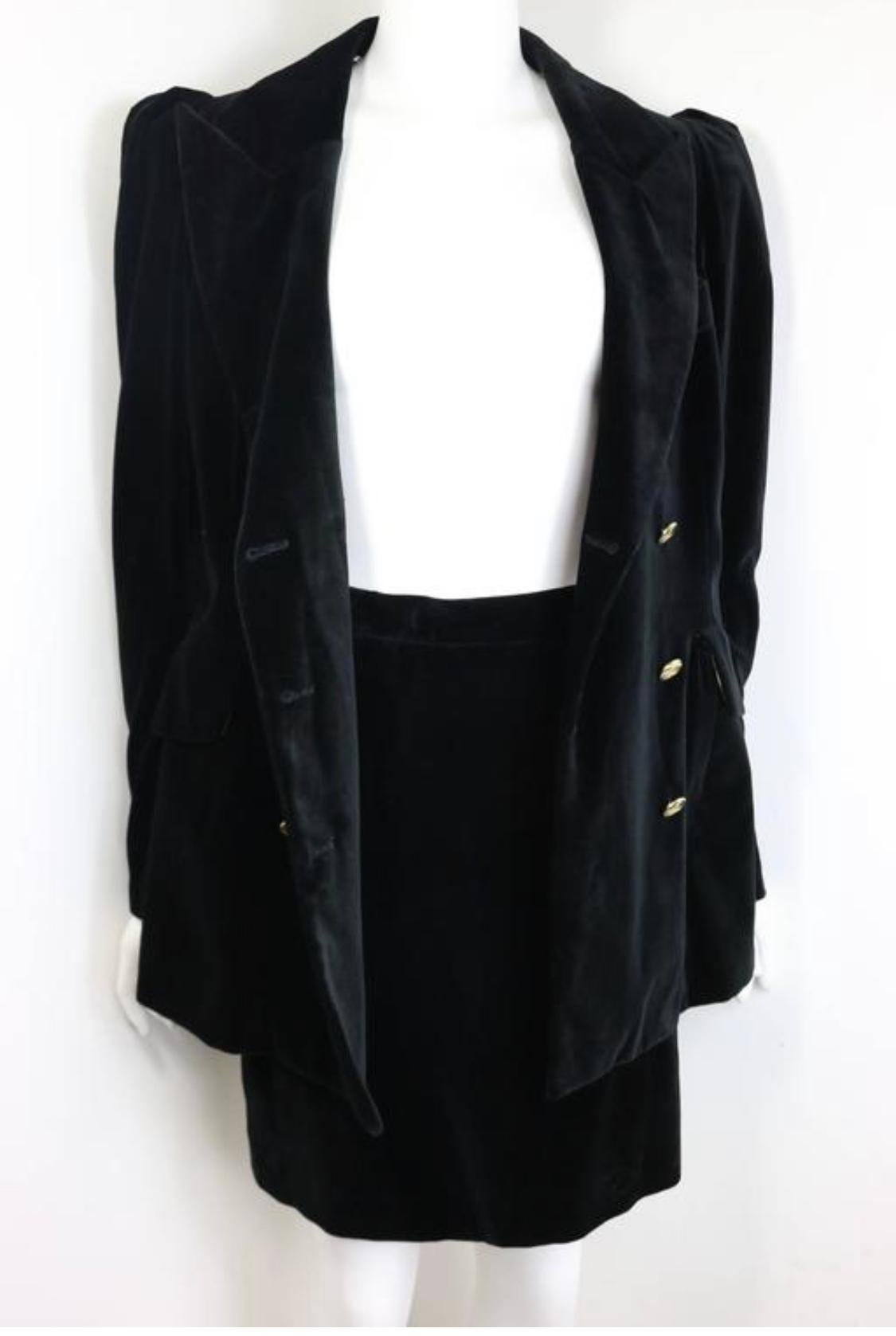 Black 90s Vivienne Westwood black velvet double breasted and skirt ensembles For Sale