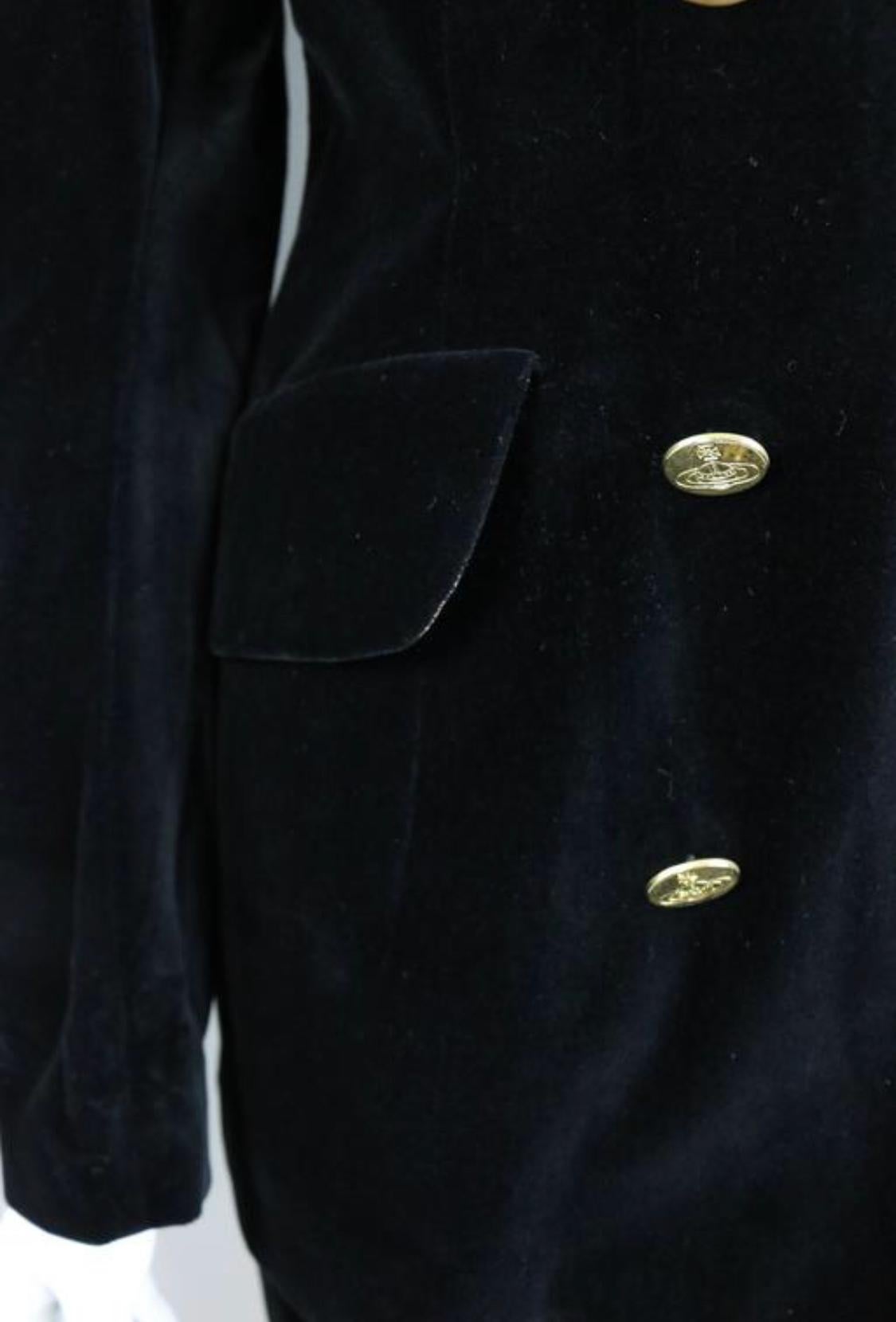 90s Vivienne Westwood black velvet double breasted and skirt ensembles For Sale 1