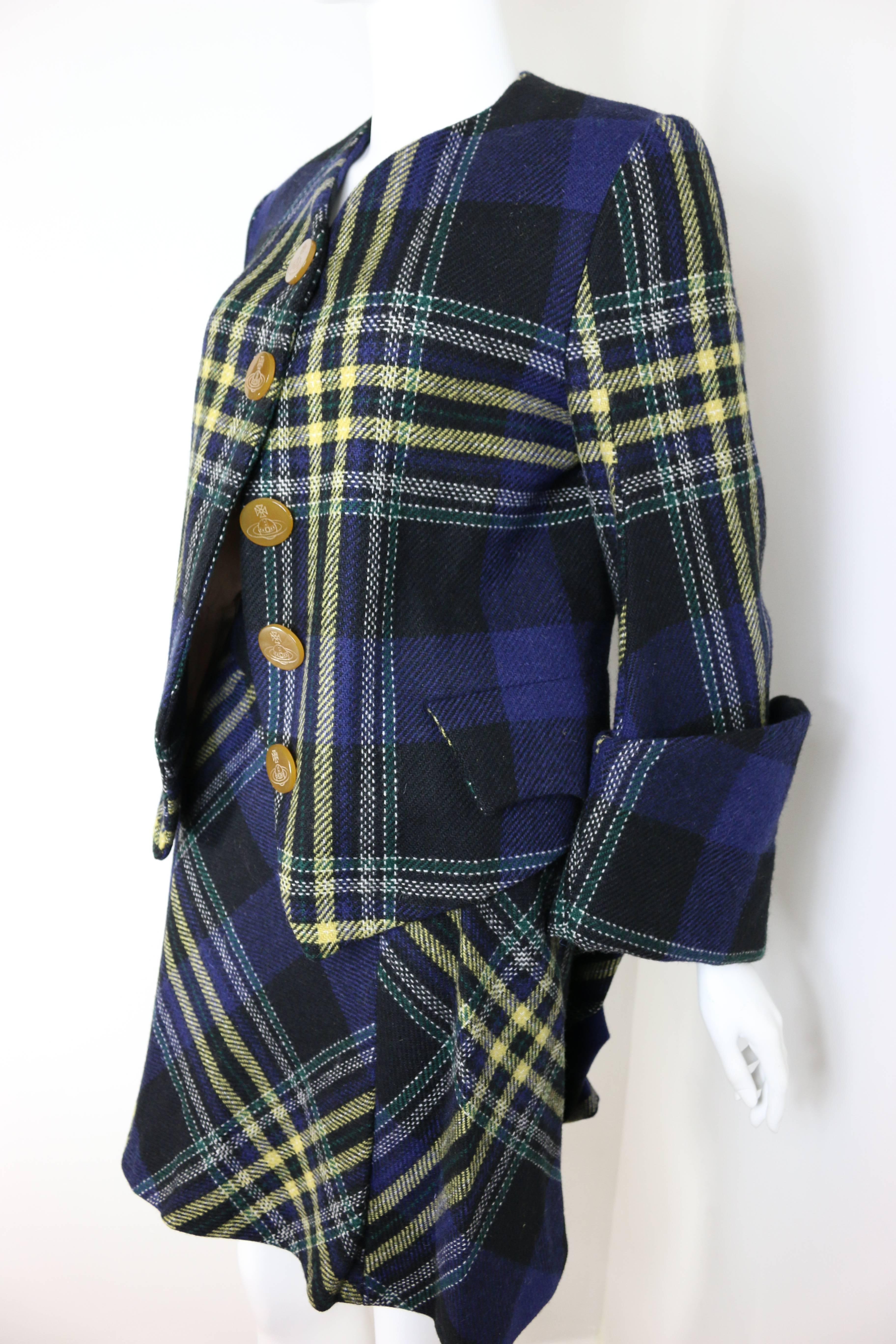 Ikonischer Vivienne Westwood Navy Wool Tartan Anzug im Angebot 1