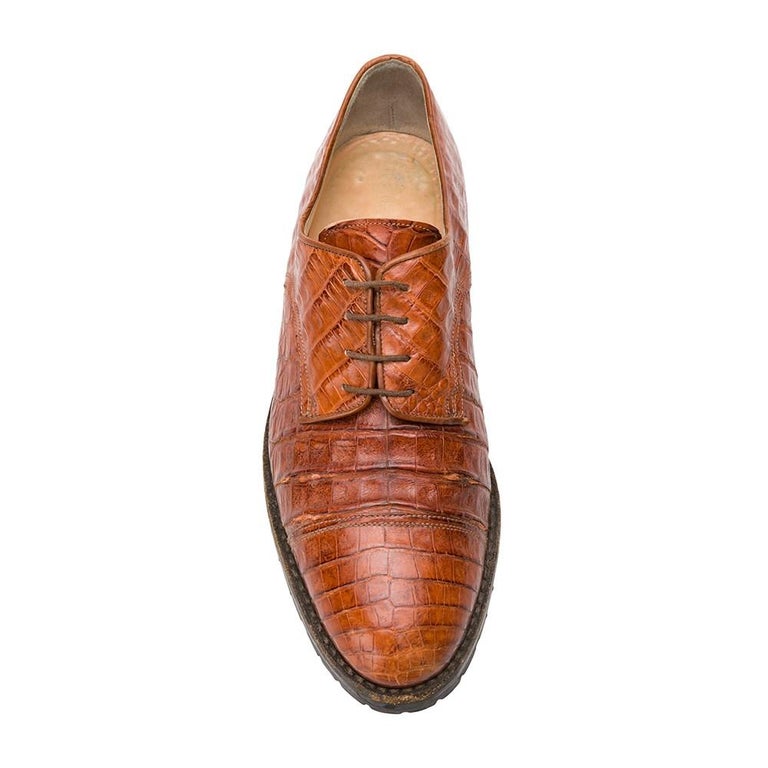 Men's 90s Walter Steiger Vintage orange-brown crocodile leather man lace-up shoes For Sale