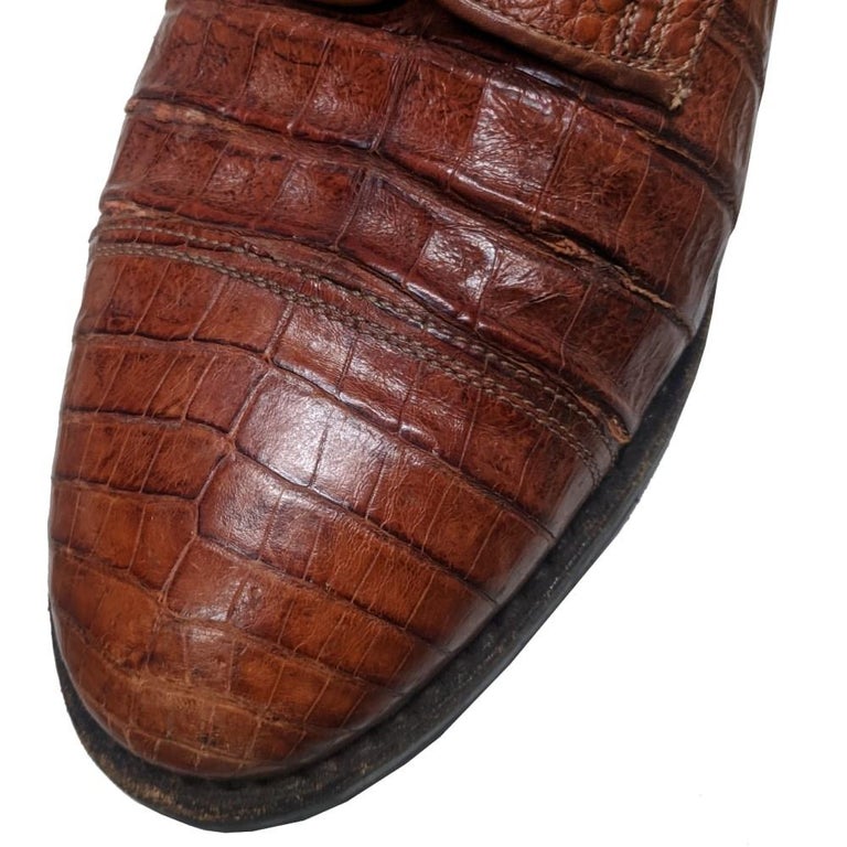 90s Walter Steiger Vintage orange-brown crocodile leather man lace-up shoes For Sale 1