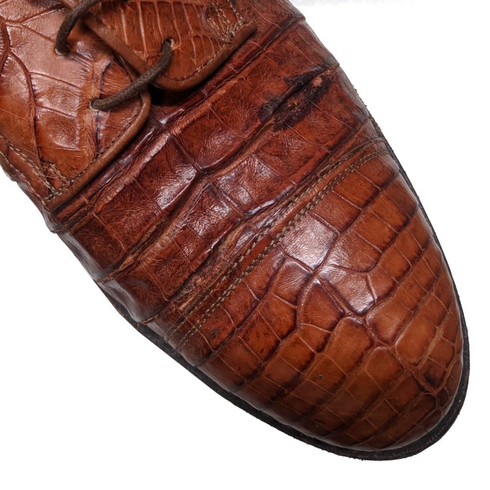 90er Walter Steiger Vintage orange-braune Krokodilleder Herrenschnürschuhe im Zustand „Hervorragend“ im Angebot in Lugo (RA), IT