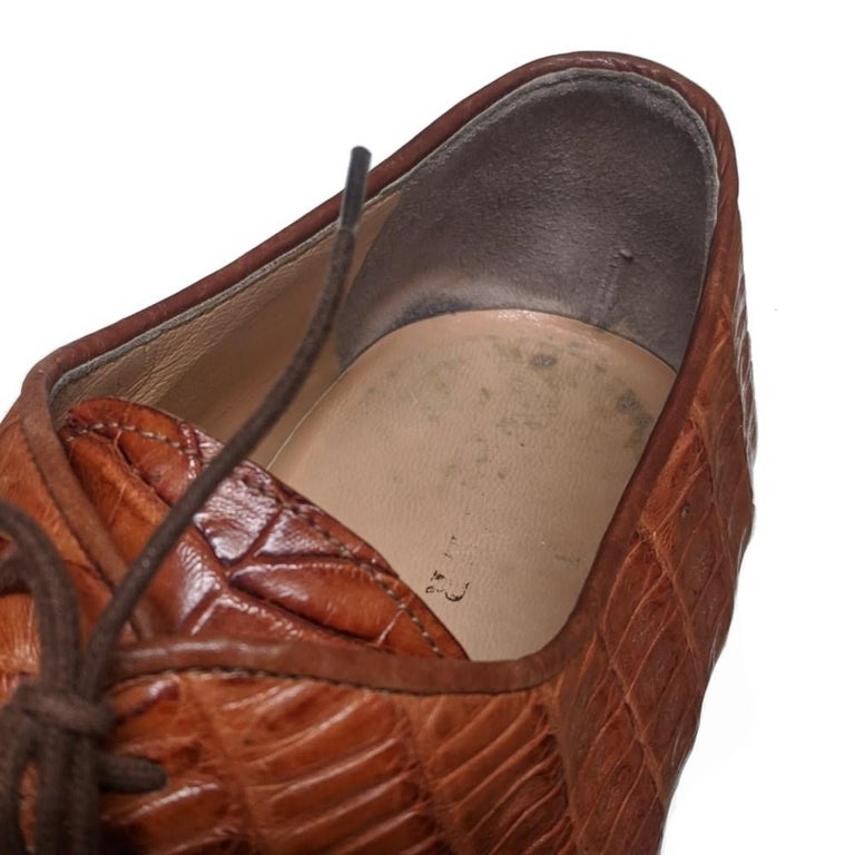90s Walter Steiger Vintage orange-brown crocodile leather man lace-up shoes For Sale 3