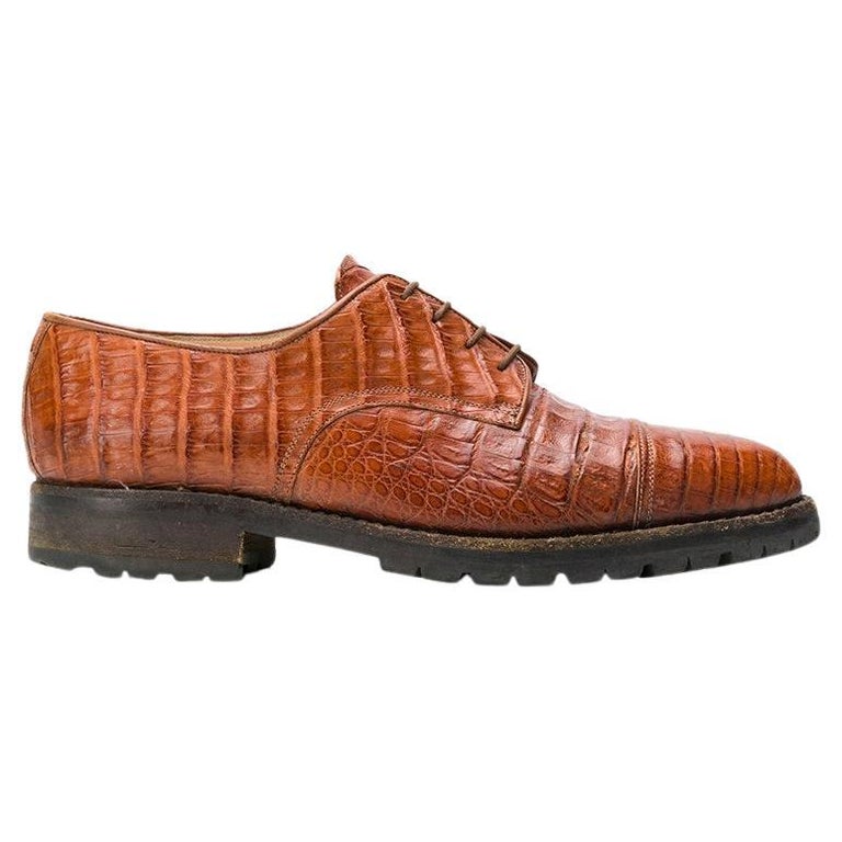 90s Walter Steiger Vintage orange-brown crocodile leather man lace-up shoes For Sale