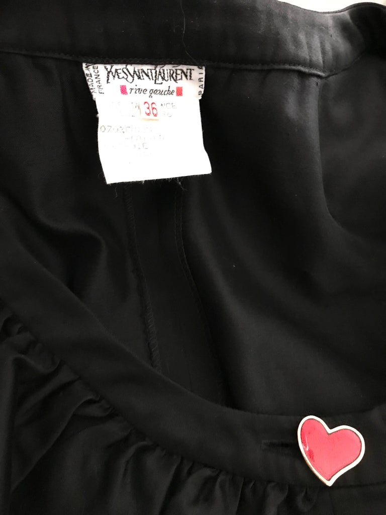 Yves Saint Laurent Black Cotton Dress with Colorful Heart Buttons, 1980s For Sale 1