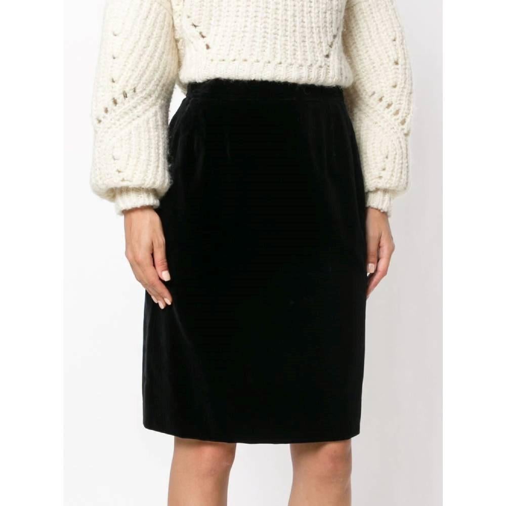 Black 90s Yves Saint Laurent black silk velvet skirt