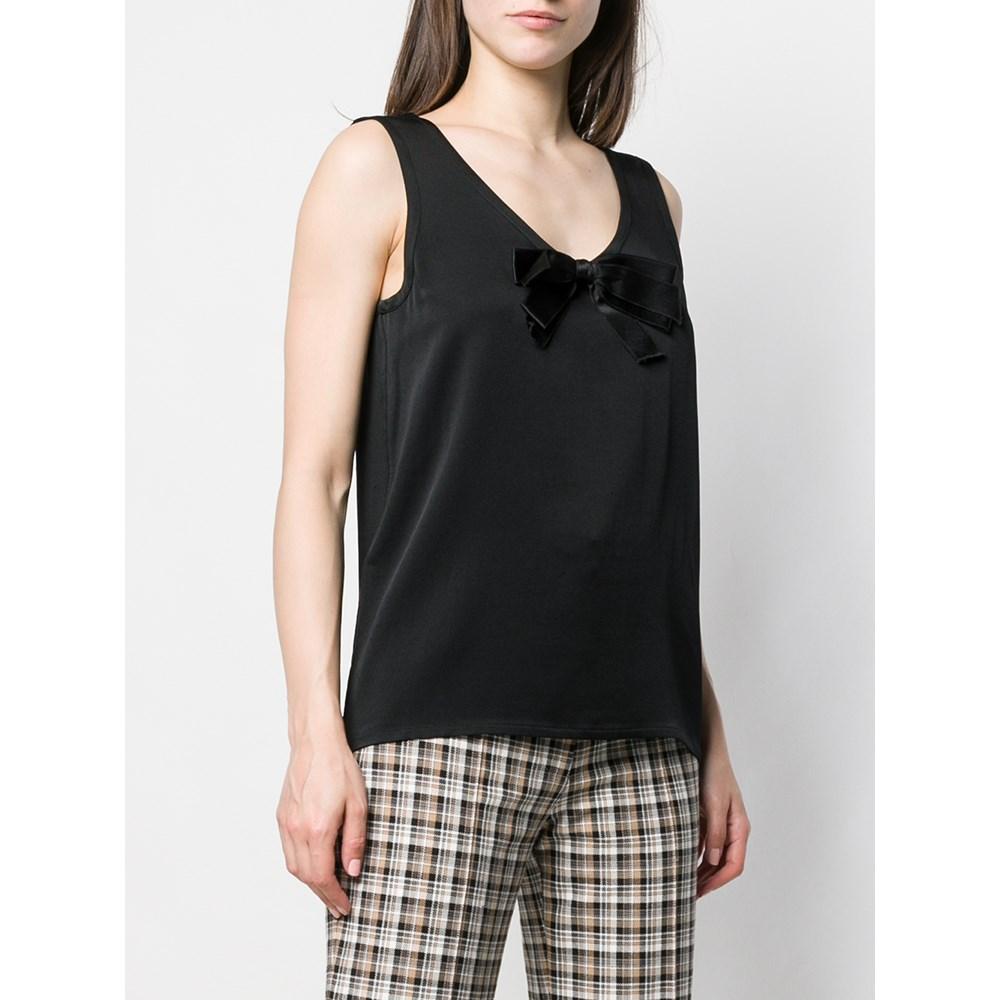 Black 90s Yves Saint Laurent Vintage black silk sleeveless top with bow