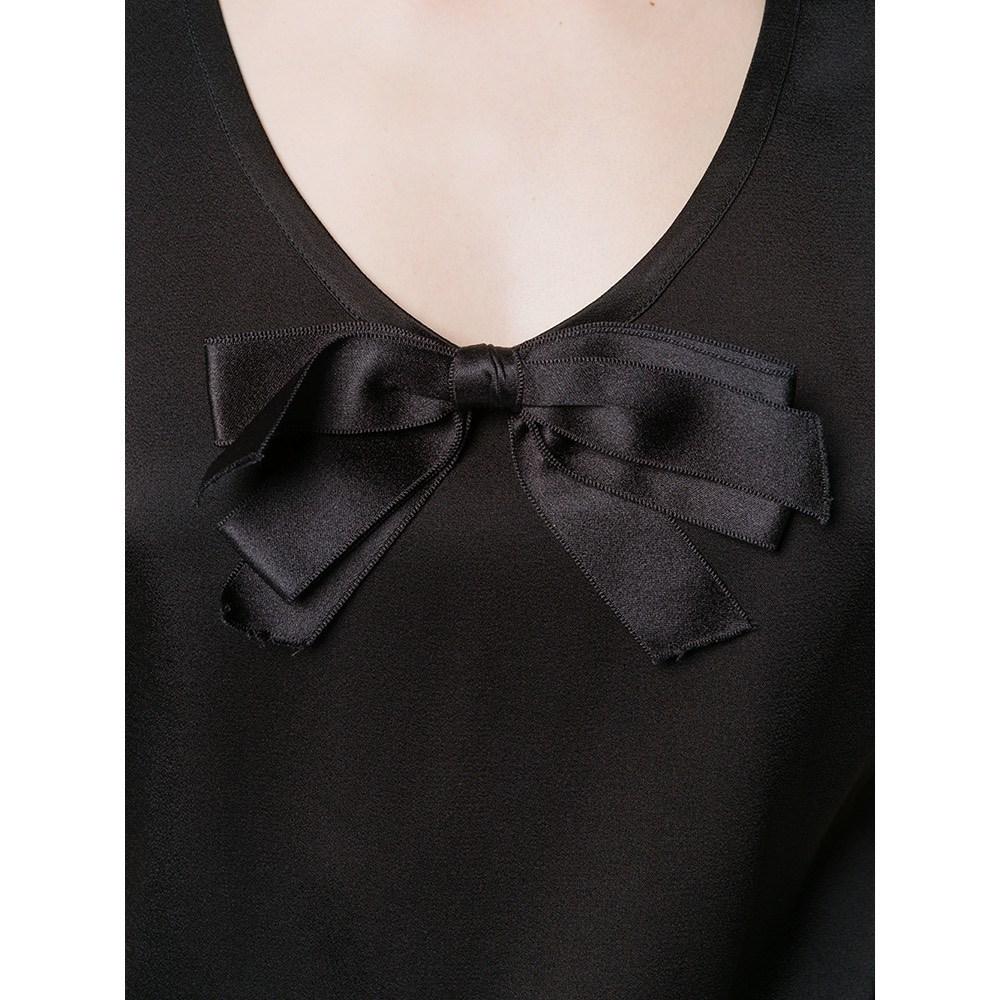 Women's 90s Yves Saint Laurent Vintage black silk sleeveless top with bow