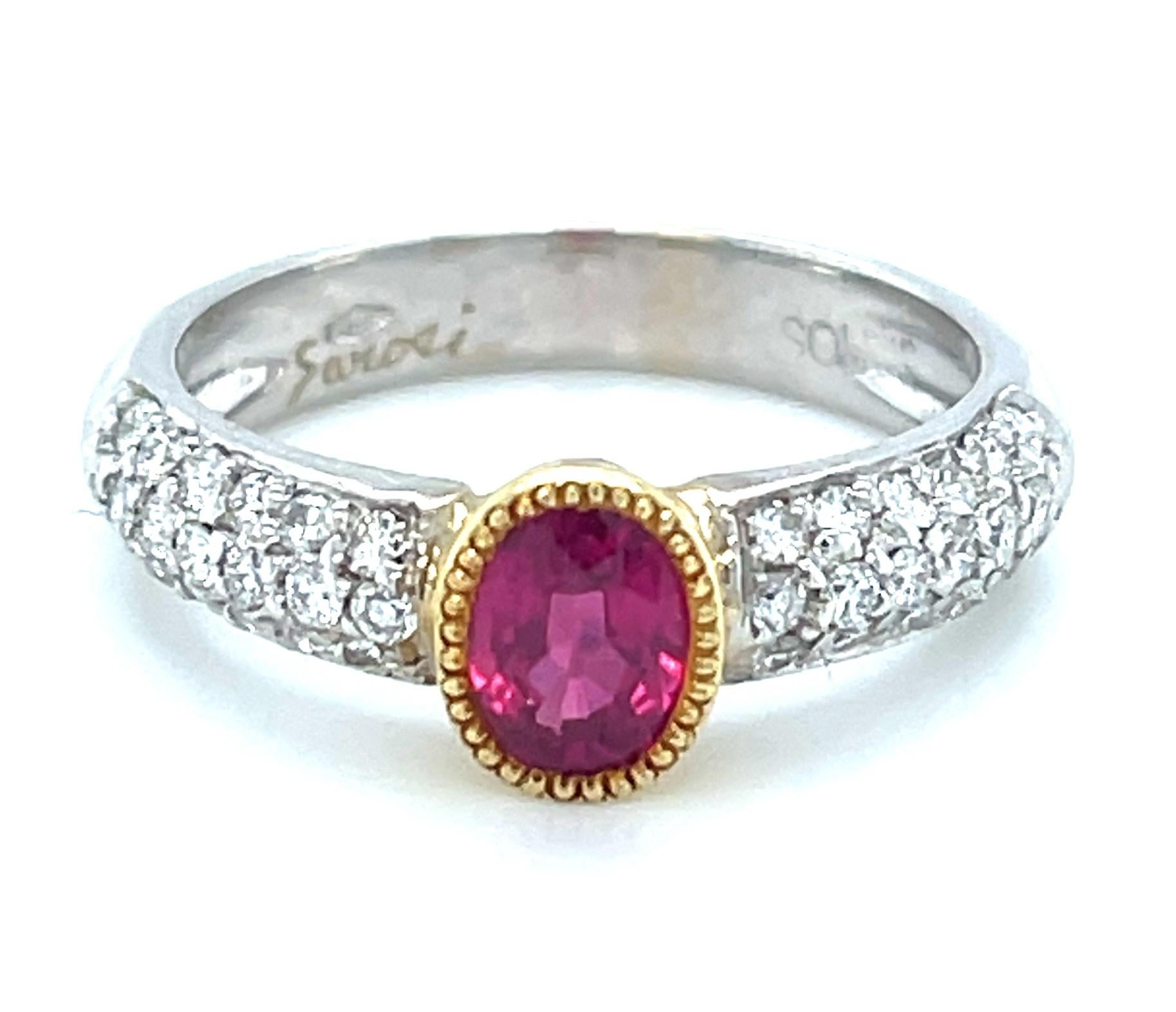 Women's .91 Carat Burmese Ruby and Diamond Pave Engagement Ring in 18k Gold 