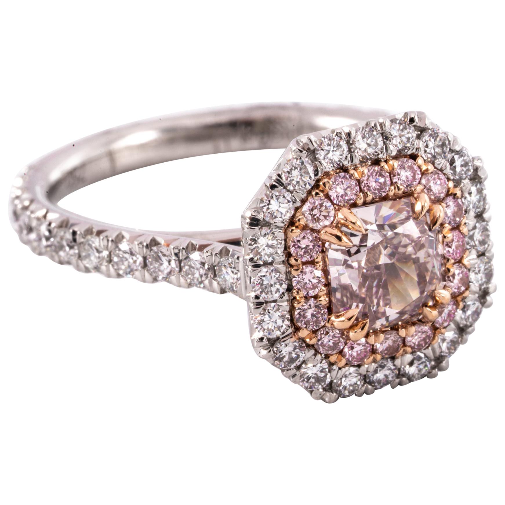 0,91 Karat Ausgefallener brauner und rosa Diamantring im Strahlenschliff von Diamant Eiche