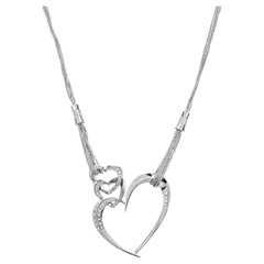 Vintage .91 Carat Round Diamond Gold Triple Heart Multi Chain Pendant Necklace