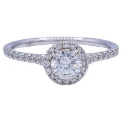 .91 Carat TW Round Diamond Halo Engagement Ring 18K White Gold with EGL Report