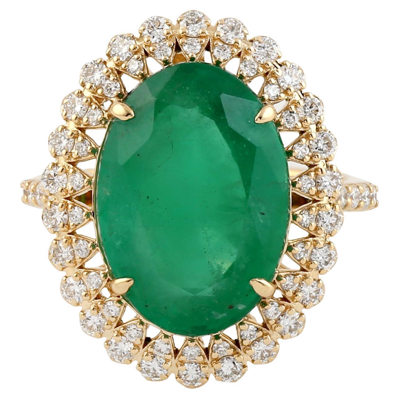9.1 Carat Zambian Emerald Diamond 14 Karat Gold Ring