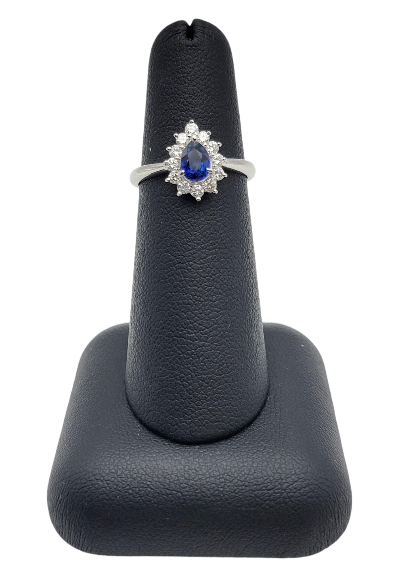 .91 Carats Total Natural Pear Cut Sapphire and Diamond Halo Platinum Ring For Sale 4