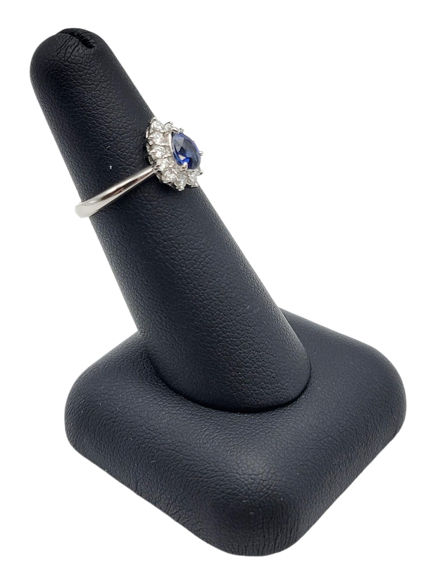 .91 Carats Total Natural Pear Cut Sapphire and Diamond Halo Platinum Ring For Sale 5