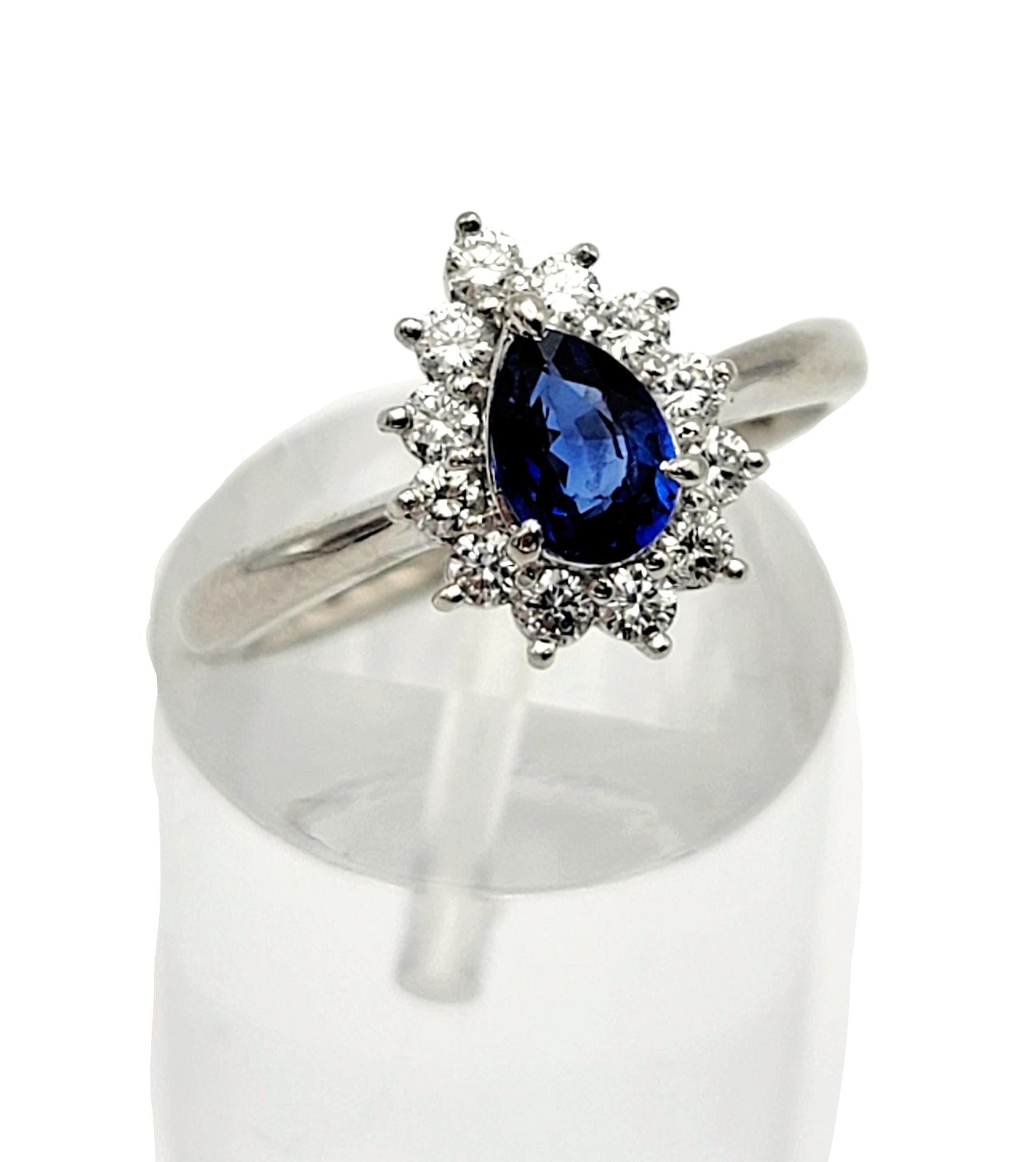 .91 Carats Total Natural Pear Cut Sapphire and Diamond Halo Platinum Ring For Sale 2