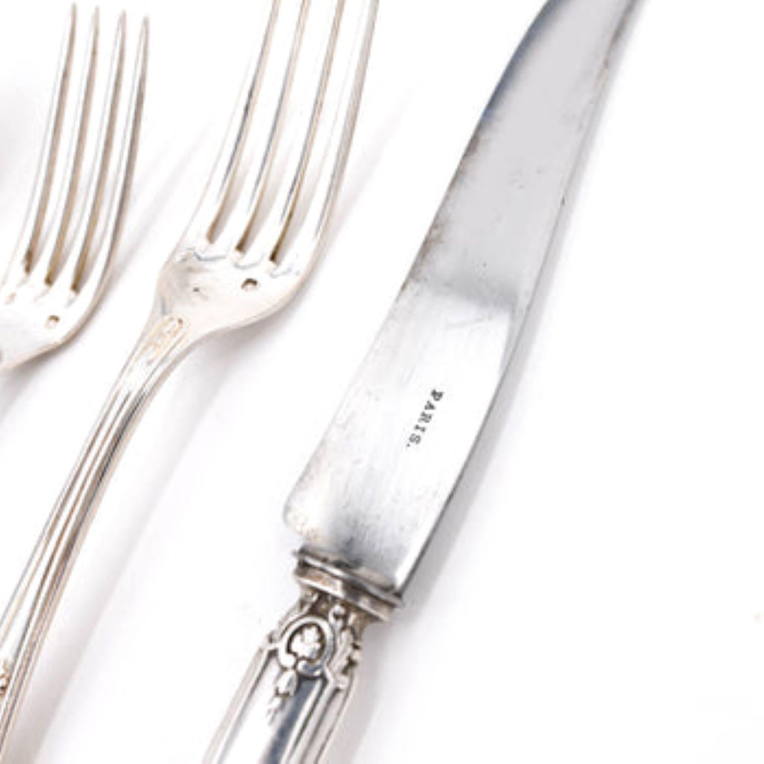 French 91 Piece Sterling Silver Flatware from Paris For Sale