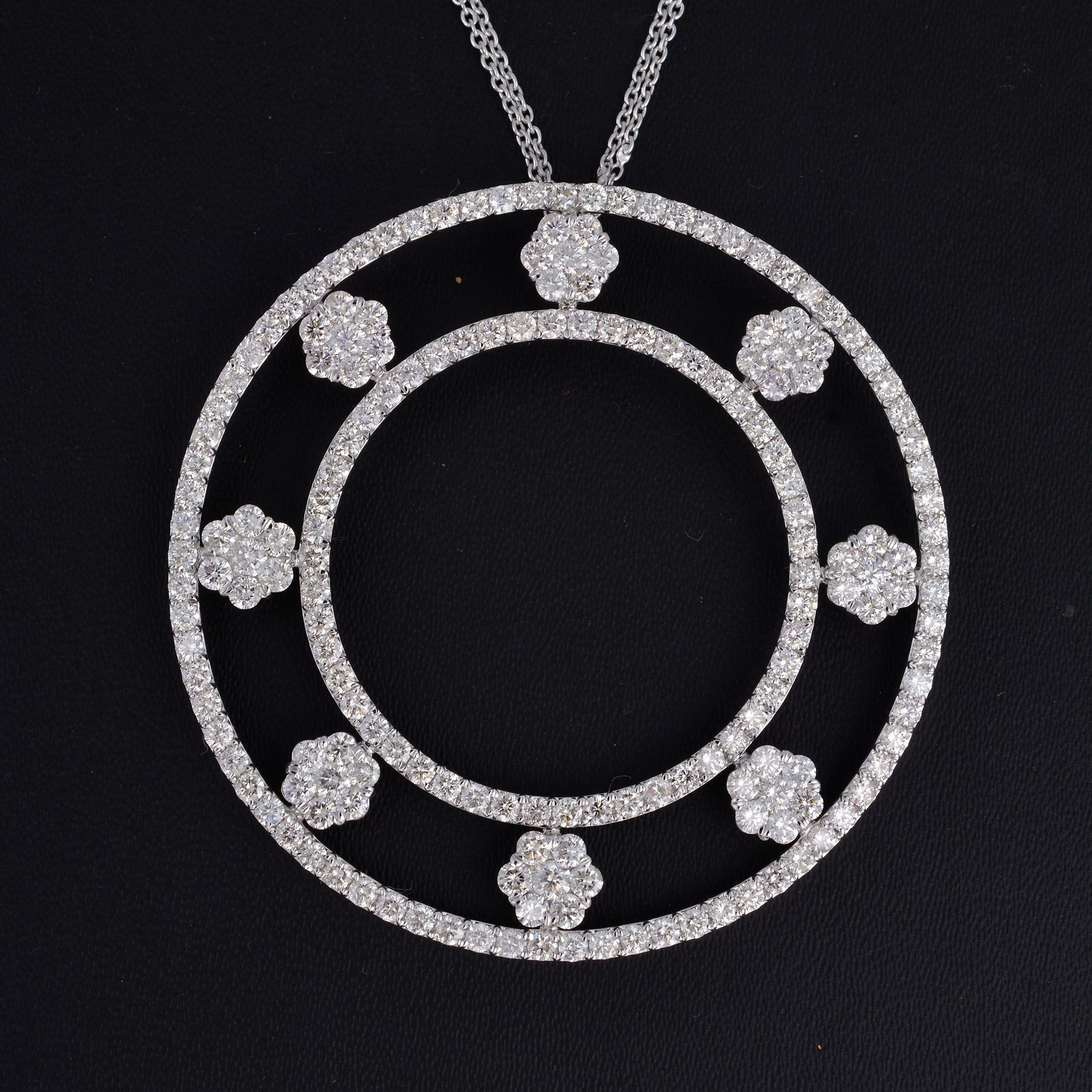 Round Cut 9.10 Carat Diamond Circle Pendant 18 Karat White Gold Necklace Handmade Jewelry For Sale