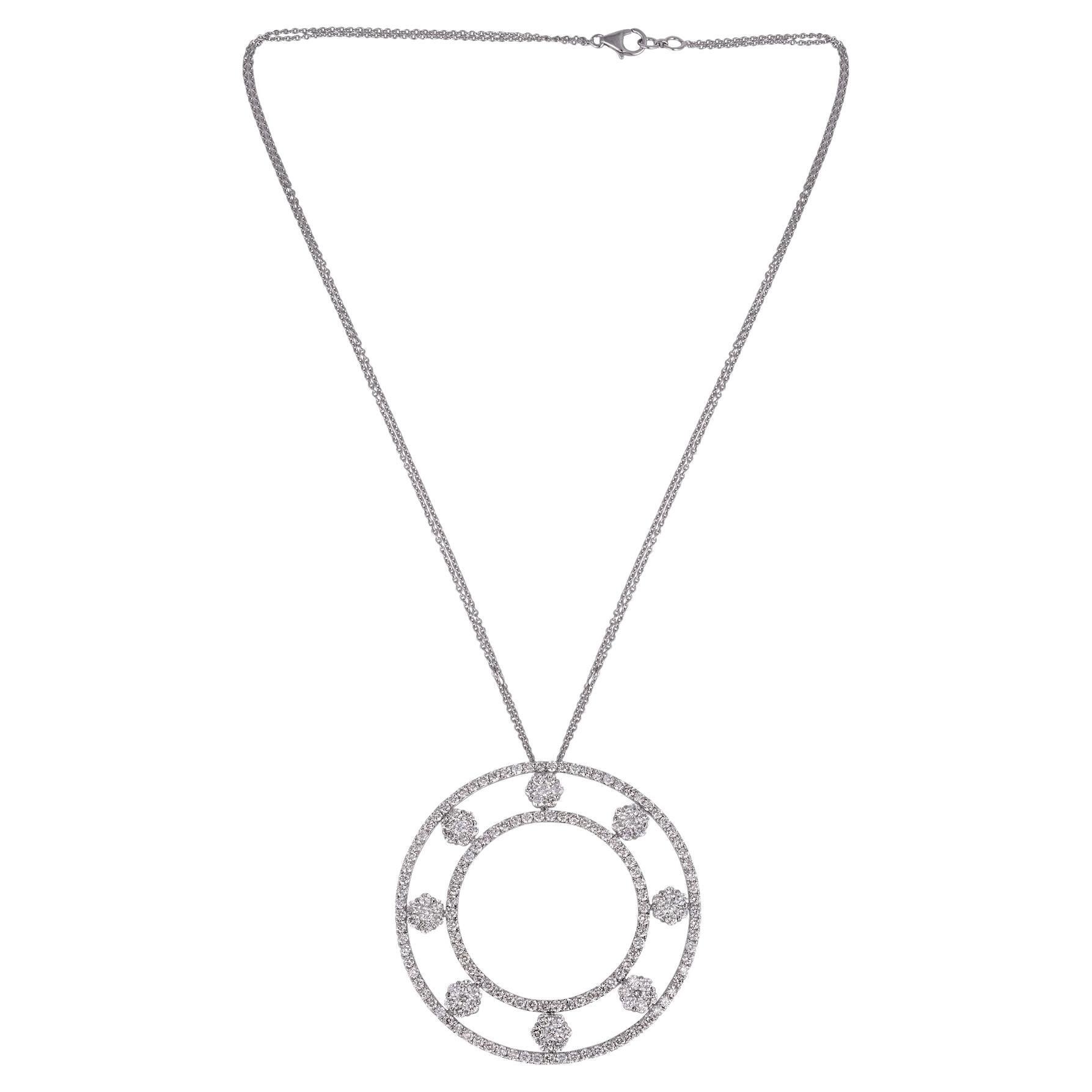 9.10 Carat Diamond Circle Pendant 18 Karat White Gold Necklace Handmade Jewelry