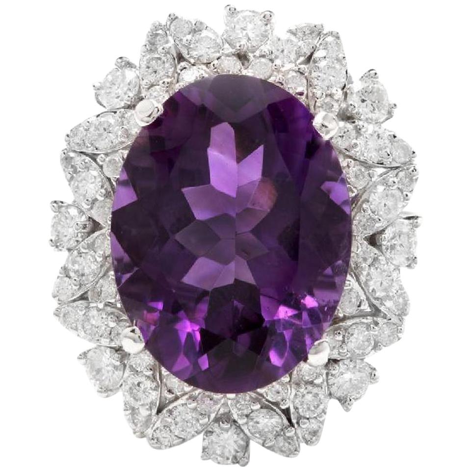 9.10 Carat Exquisite Natural Amethyst and Diamond 14 Karat Solid White Gold Ring For Sale