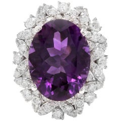 9.10 Carat Exquisite Natural Amethyst and Diamond 14 Karat Solid White Gold Ring