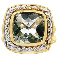 9.10 Carat Mint Quartz in Two Tone Rope Cable 14k White and Yellow Gold Ring