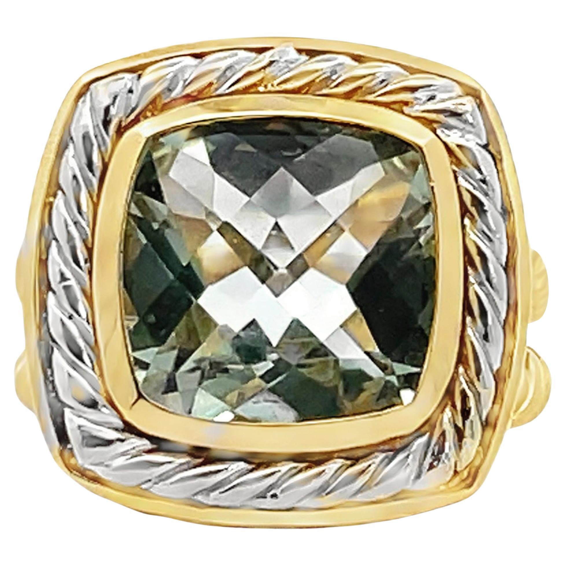 9.10 Carat Mint Quartz in Two Tone Rope Cable 14k White and Yellow Gold Ring For Sale