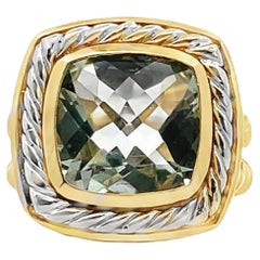 Cuarzo Menta Dos Tonos Anillo Cable 9.10 Quilates en Oro 14k