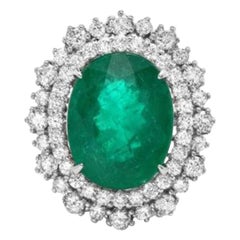 9.10 Carat Natural Emerald and Diamond 14 Karat Solid White Gold Ring