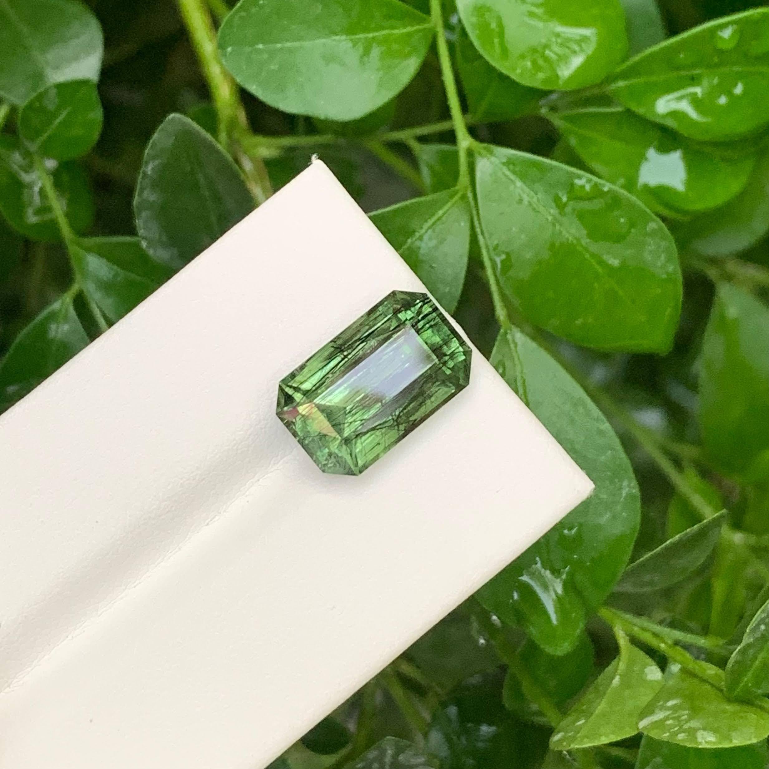 9.10 Carat Natural Loose Green Rutile Peridot Emerald Cut Pakistani Gemstone For Sale 1
