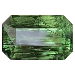 9.10 Carat Natural Loose Green Rutile Peridot Emerald Cut Pakistani Gemstone