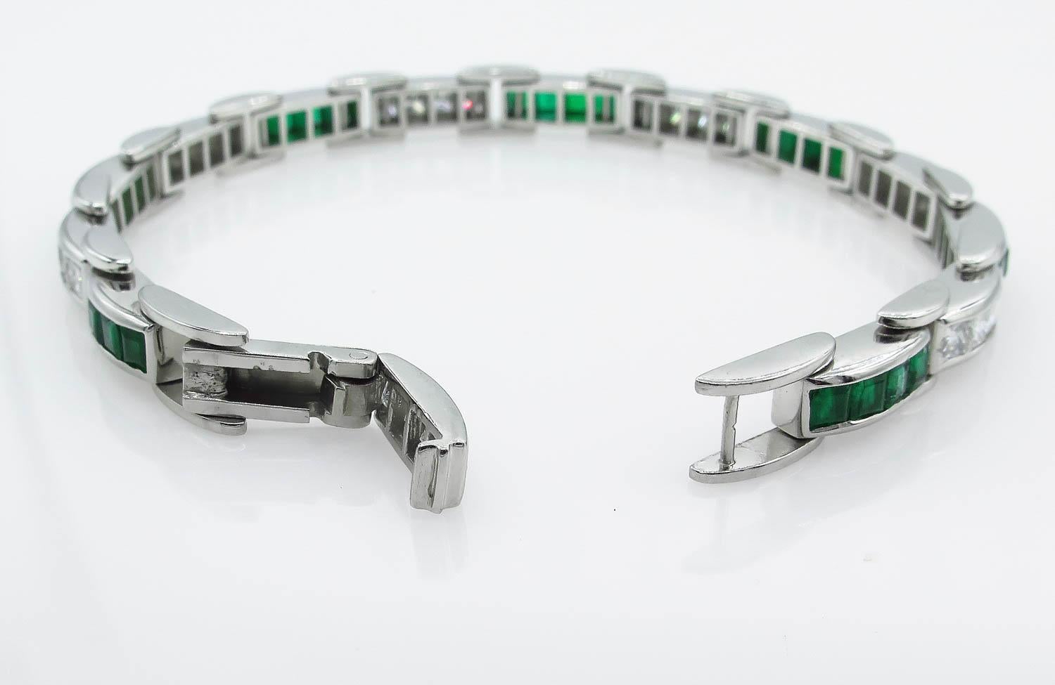 9.10 Carat Princess Diamond Green Emerald Tennis Channel Set Bracelet 6