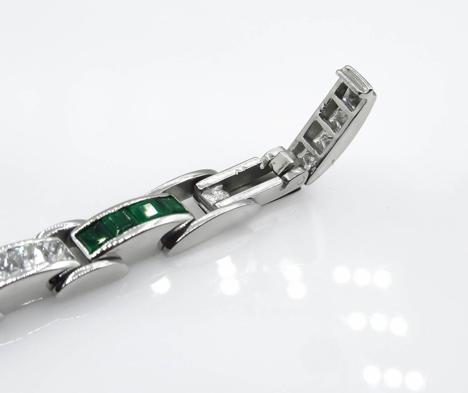 9.10 Carat Princess Diamond Green Emerald Tennis Channel Set Bracelet 7