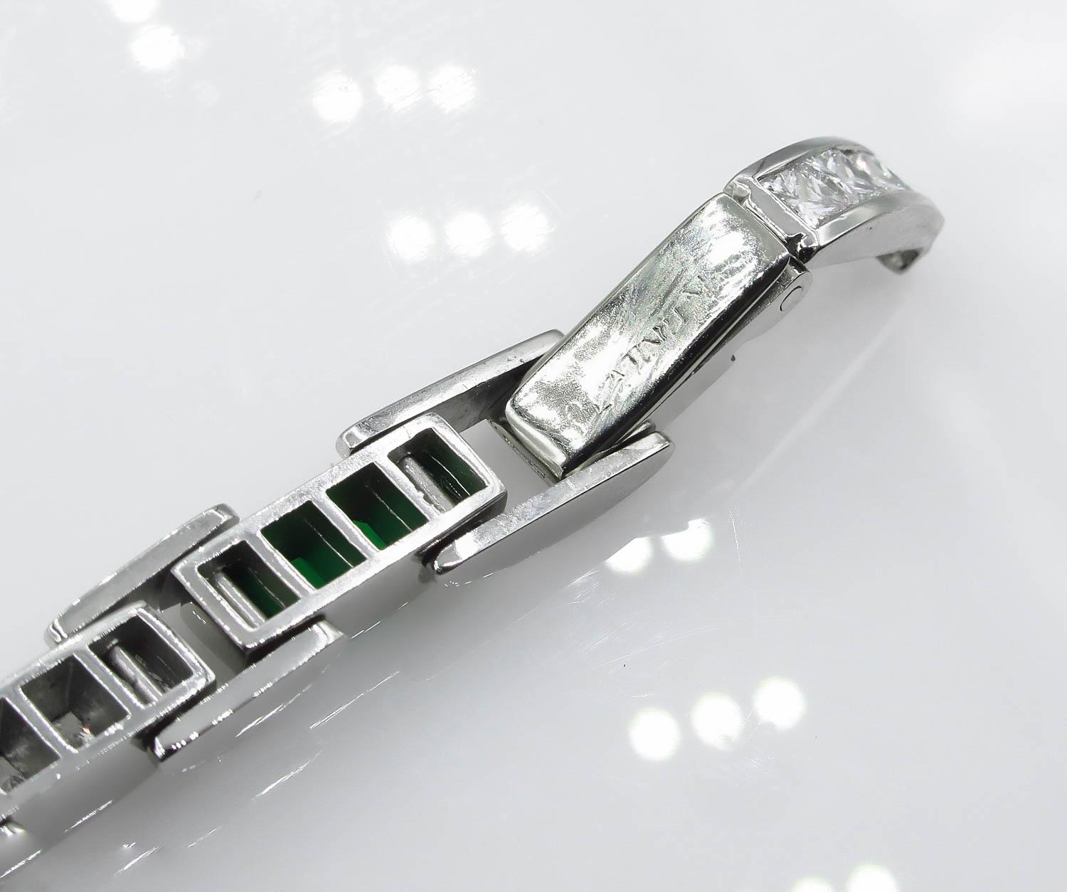 9.10 Carat Princess Diamond Green Emerald Tennis Channel Set Bracelet 8