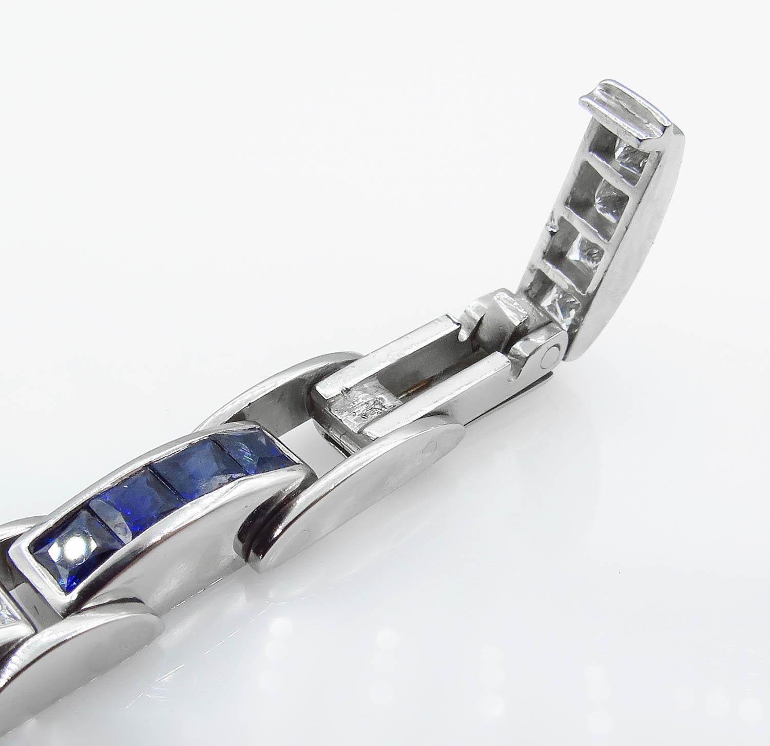 9.10 Carat Princess Diamond Sapphire Tennis Channel Set Bracelet Platinum 4