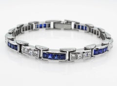 9.10 Carat Princess Diamond Sapphire Tennis Channel Set Bracelet Platinum