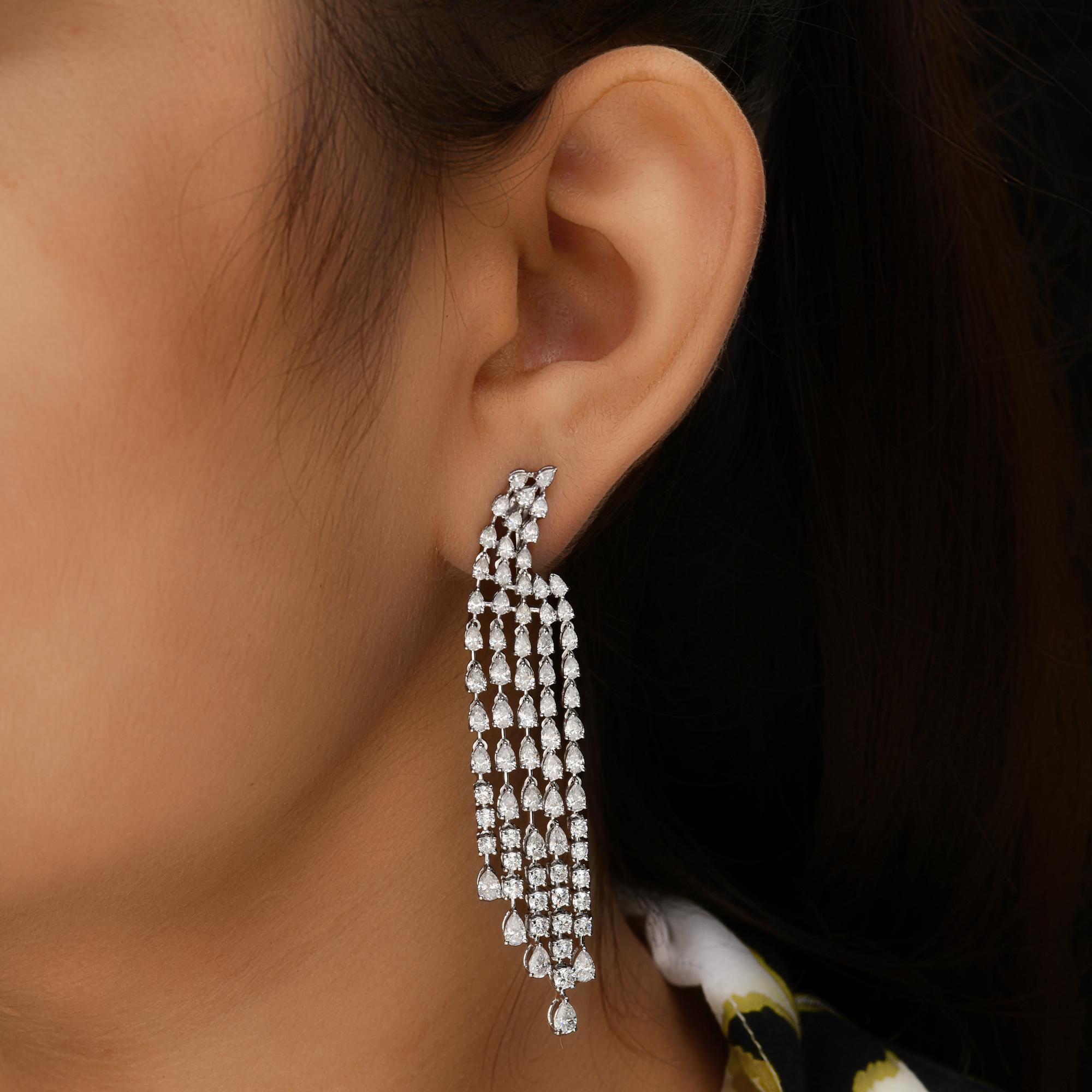 Pendientes araña de diamantes talla pera brillante SI/H de 9,10 quilates y oro blanco de 14k Moderno en venta