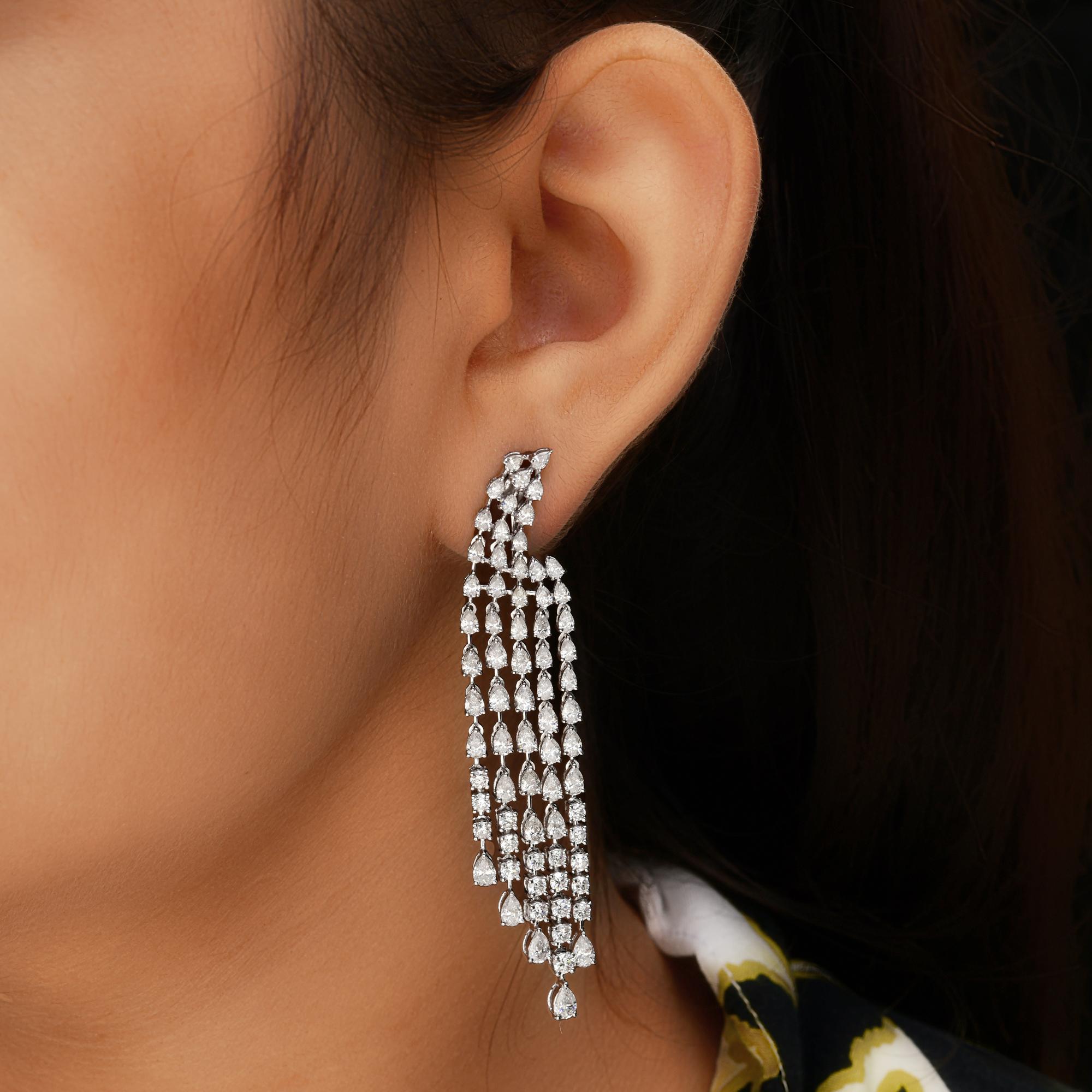 Women's 9.10 Carat SI/H Pear Brilliant Cut Diamond Chandelier Earrings 18k White Gold For Sale