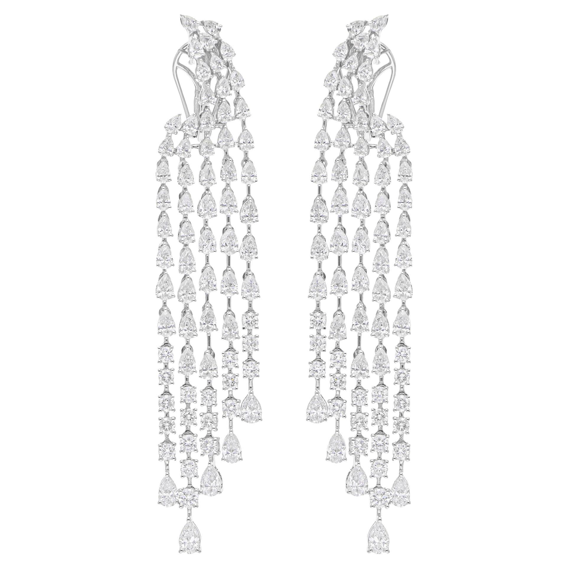 9.10 Carat SI/H Pear Brilliant Cut Diamond Chandelier Earrings 18k White Gold For Sale