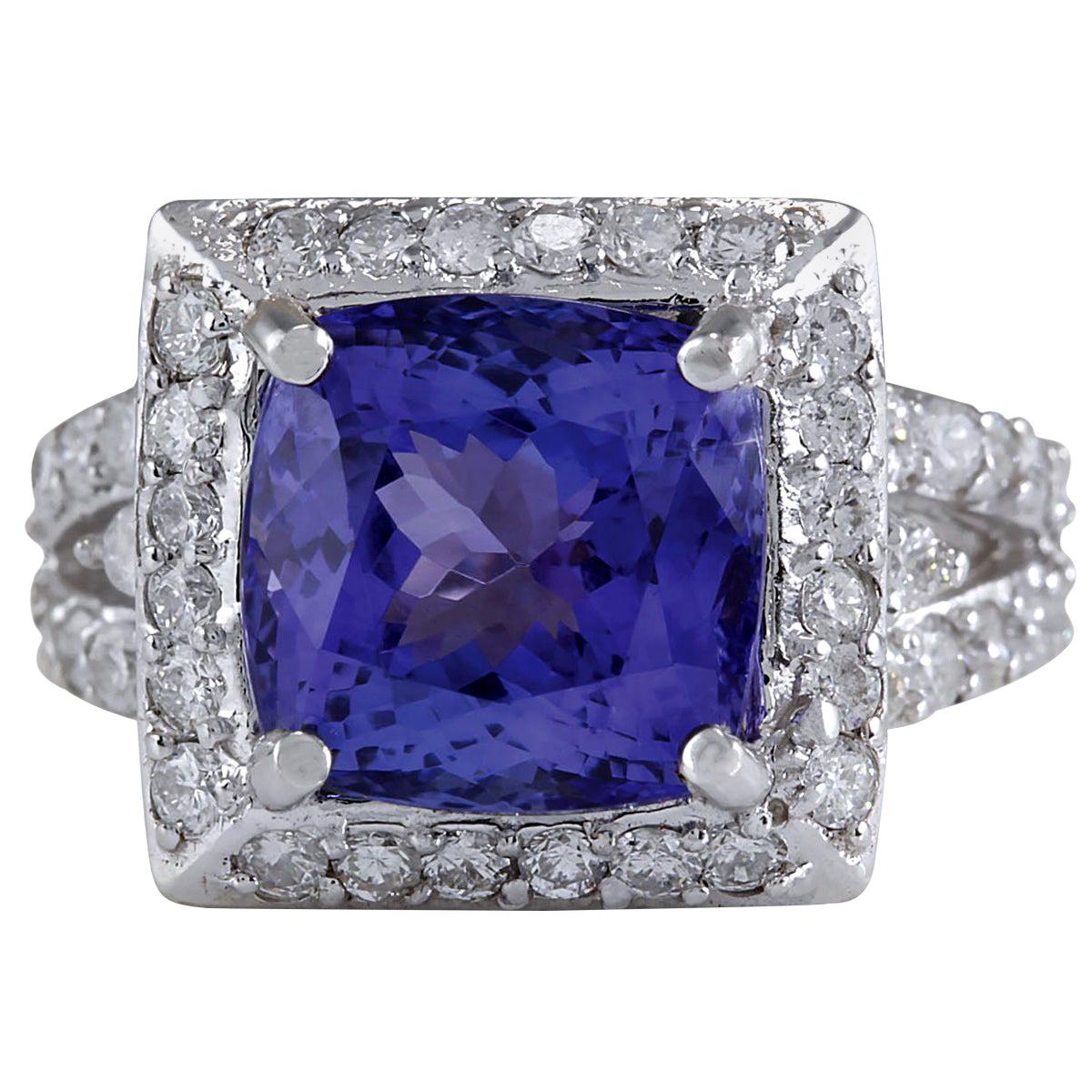 9.10 Carat Tanzanite 18 Karat White Gold Diamond Ring