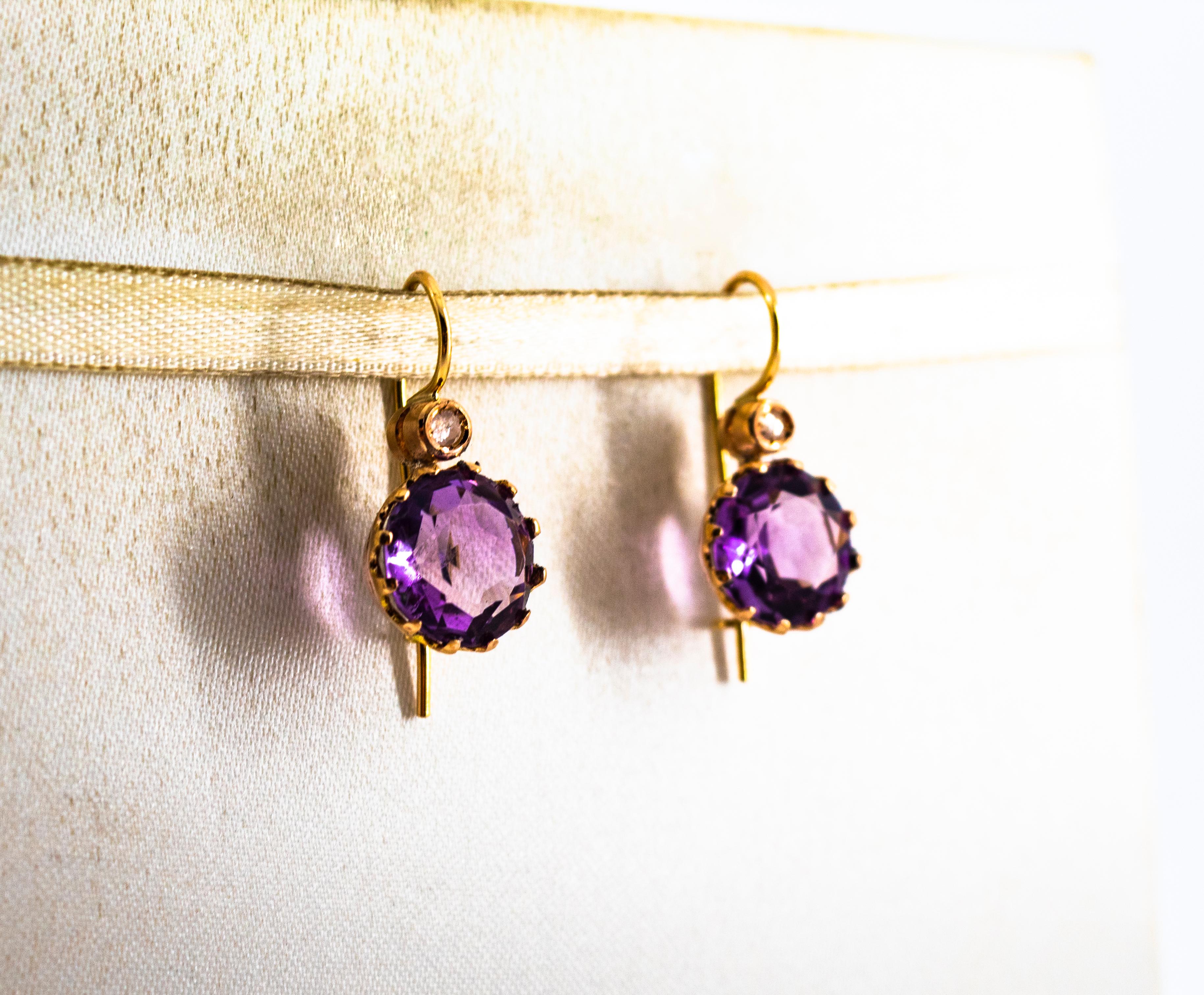 9.10 Carat White Rose Cut Diamond Amethyst Yellow Gold Lever-Back Earrings In New Condition In Naples, IT
